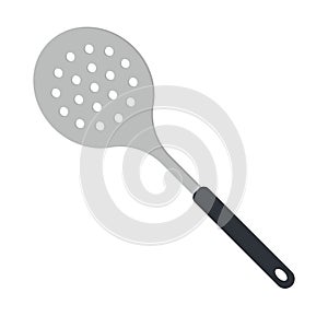Kitchen skimmer flat icon for web. Simple skimmer sign flat vector design. Cute skimmer with black handle icon isolated on white