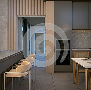 kitchen space architecture. 3d rendering