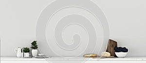 Kitchen space in house. empty room with counter bar and coffee .