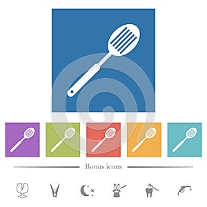 Kitchen spatula flat white icons in square backgrounds