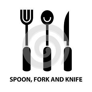 kitchen spoon fork and knife icon, black vector sign with editable strokes, concept illustration