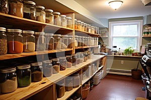 kitchen stocked with bulk bought dry goods