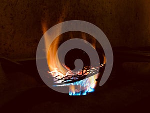 Kitchen stove isolated fire flames unique stock photo