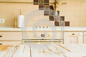 Kitchen table with blur kitchen counter