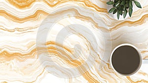 Kitchen Table with Coffee and Green Plant in Bright Setting