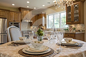 Kitchen table in fancy bright kitchen photo