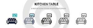 Kitchen table icon in filled, thin line, outline and stroke style. Vector illustration of two colored and black kitchen table