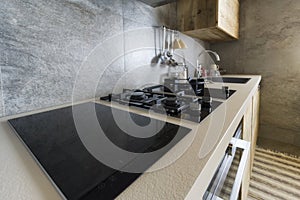 Kitchen table with modern equipment photo