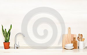 Kitchen table top with sink and utensils