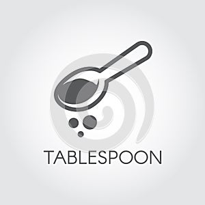 Kitchen tablespoon black flat icon. Spoon with abstract ingredient. Vector illustration