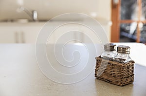 Kitchen tabletop and salt and pepper shakers