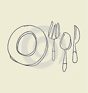 Kitchen tableware hand drawn image.