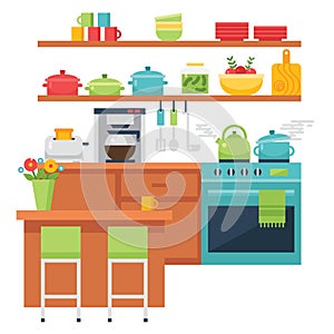 Kitchen themed illustration and icons