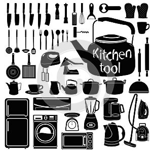 Kitchen tool silhouette collection set on white background