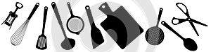 Kitchen tools black silhouette. Flat vector illustration isolated on white