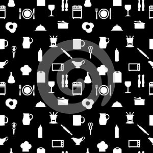 Kitchen tools icons Silhouette seamless pattern