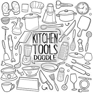 Kitchen Tools Traditional Doodle Icons Sketch Hand Made Design Vector