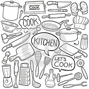 Kitchen Traditional Doodle Icons Sketch Hand Made Design Vector