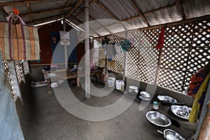Kitchen of a tribal house in Kumrokhali, West Bengal, India