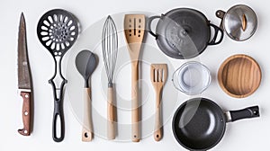 kitchen utencil on white background . Generative Ai