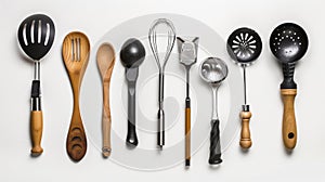 kitchen utencil on white background . Generative Ai