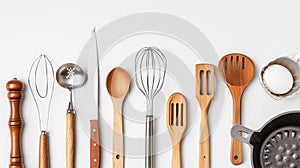 kitchen utencil on white background . Generative Ai