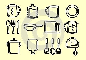 Kitchen utensil icon set suitable for food industry and interface design