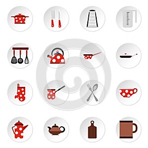 Kitchen utensil icons set, flat style