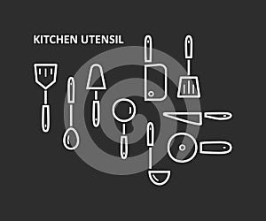 Kitchen utensil set of icons. Vector