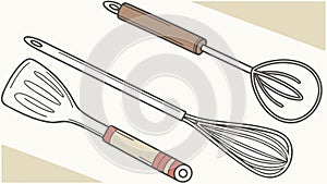 Kitchen Utensil Set: Whisk, Spatula, Spoon, Cooking Tools, vector design Generative AI