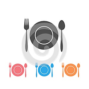 Kitchen utensil spoon plate fork icon set.