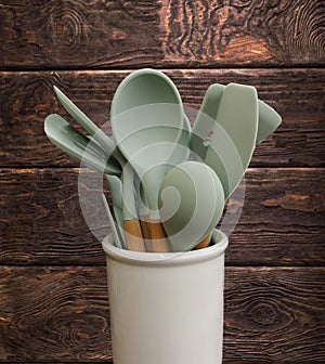 Kitchen Utensils in a Ceramic Container