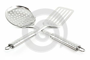 Kitchen Utensils (Colander and Spatula) Isolated