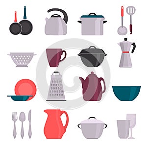 Kitchen utensils color flat icons set for web and mobile design