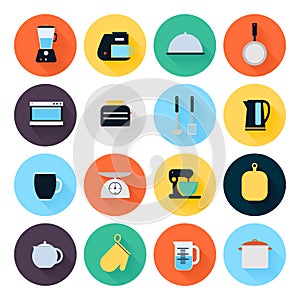 Kitchen utensils and cookware flat icons set