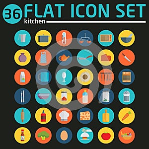 Kitchen utensils and cookware flat icons set, cooking tools and