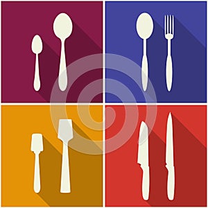 Kitchen utensils and cookware flat icons set