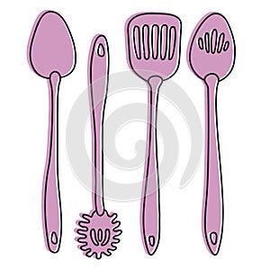 Kitchen utensils hand drawn illustration