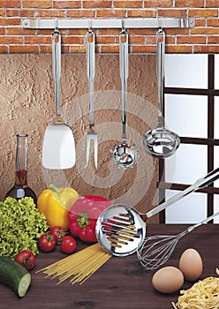 Kitchen utensils hanging