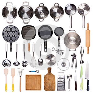Kitchen utensils isolated on white background photo
