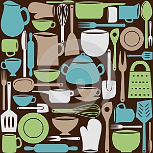 Kitchen utensils seamless pattern