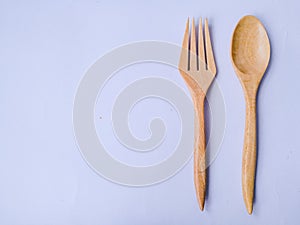 Kitchen utensils set handmade from coconut tree and bamboo wooden on white background.