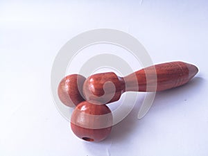 Kitchen utensils set handmade from coconut tree and bamboo wooden on white background.