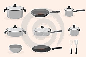 Kitchen utensils set pots pans for cooking vector illustration