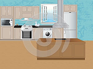 Kitchen vector illustration flat set photo