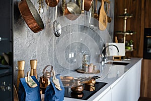 Kitchen wall rack for hanging pots, pans, aprons, and other utensils for efficient organization, storage and decor