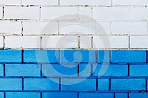 Abstract vertical modern square white brick tile wall texture background. Blue colour