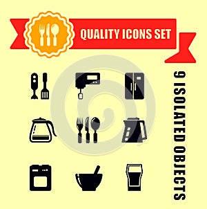 Kitchen ware quality icon set