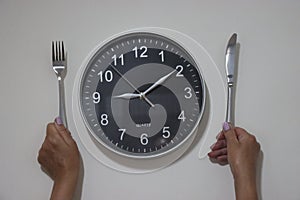 Kitchen watch fork knife plate nice hour practical photo