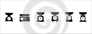 Kitchen weight scale icon vector set. Kitchen scale ware flat line icon illustration collection